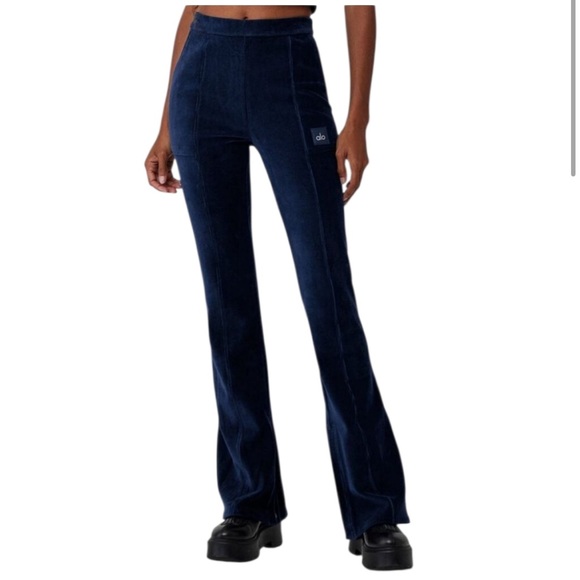 New ALO Micro Rib Velour Pants Navy Blue - Picture 1 of 13